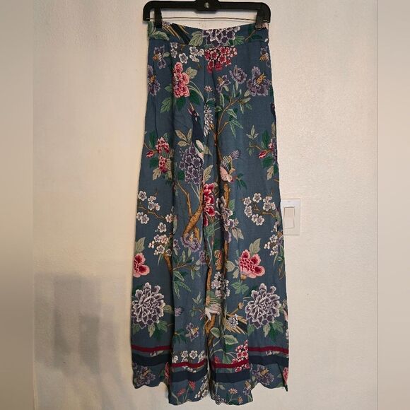 GP & J Baker X H&M Wide Leg Palazzo Pants Birds Print Multicolor Size 4 - Picture 2 of 14